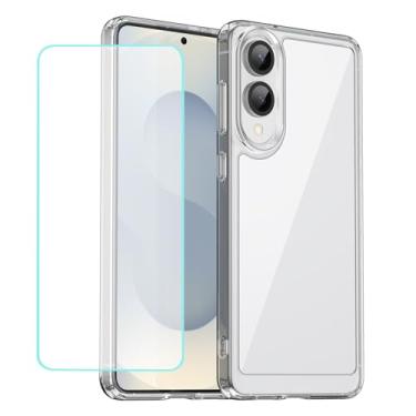 Imagem de Wanyuexes Capa para Galaxy S25 Edge/Galaxy S25 Slim SM-S937U1 Capas com protetor de tela de vidro temperado, parte traseira rígida transparente de policarbonato e capa protetora de TPU para Samsung