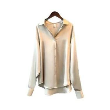 Imagem de Blusa Elegante De Seda Com Manga Longa Para Mulheres, Estilo Coreano O