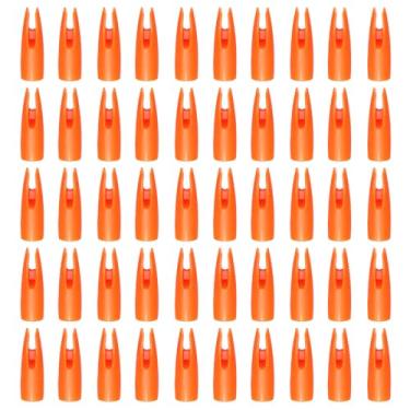 Imagem de YELARXI Nocks de flecha de tiro com arco, 8 mm/0,8 cm ID plástico cola em substituição de seta para (caça faça-você-mesmo/composto/arco recurvo/arco composto) e 50 peças e plástico e laranja