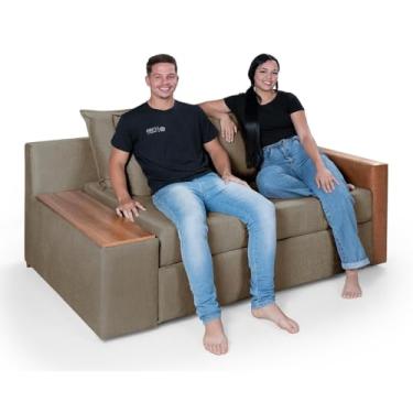 Imagem de Sofá Cama Panamá Chenile Pompéia Aveludado Composê com Baú Invertido Casal 2 Lugares (Avelã 205/856)