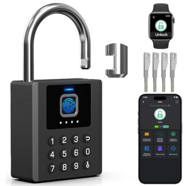 Imagem de Eseesmart Cadeado inteligente resistente, cadeado de bloqueio de portão com código chave, fechadura digital biométrica à prova de intempéries para portão, galpões, cerca, garagem, unidade de