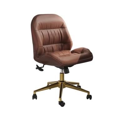 Imagem de Cadeira de mesa de couro, cadeira ergonômica giratória de 360°, cadeira de escritório estofada de altura ajustável para casa, quarto, estudo, espaço pequeno