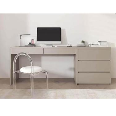 Imagem de Mesa de computador de madeira maciça com gavetas de armazenamento - Estação de trabalho de estudo moderna para escritório em casa e mesa de estudante, escrivaninha com amplo espaço para organização e