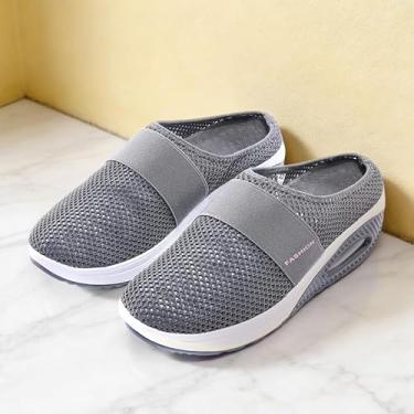 Imagem de Tênis de caminhada feminino masculino, sem cadarço, bico largo, suporte de arco, ortopédico, acolchoado, sola grossa, zero queda, cinza escuro, Cinza escuro, 35/36 BR