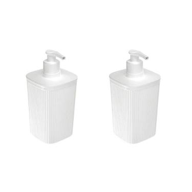Imagem de Kit 2 Porta Sabonete Líq Classic Friso 420ml Plasútil Branco