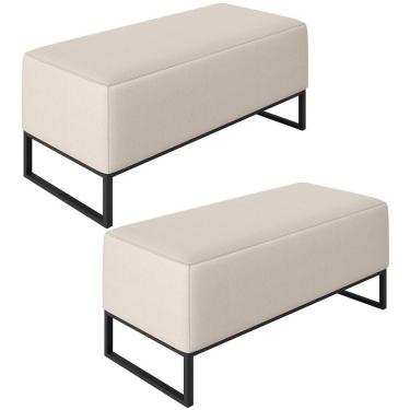 Imagem de Kit 02 Puffs Cléo W01 Base De Ferro 90 Cm Linho Cru