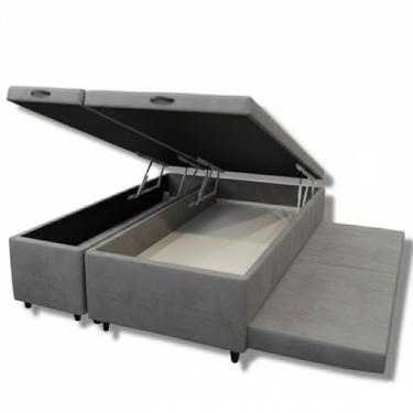 Imagem de Cama Box Bau Queen Bipartido c/ Cama Auxiliar Suede 47x158x198 - Santo