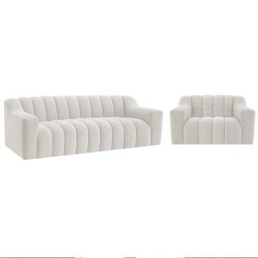 Imagem de Kit 1 Sofá 200cm 2 Poltrona Luxo Recepção Sala Elegance Bouclé Cor Branco