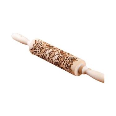 Imagem de Rolo De Massa De Madeira Com Gravação Profunda De Girassol, Ferramenta