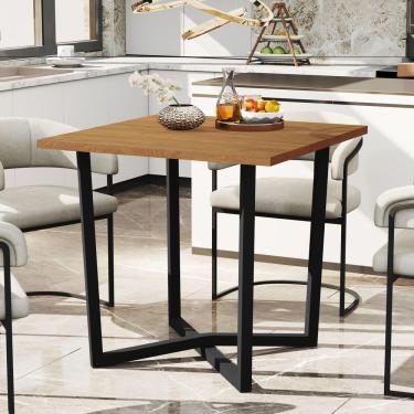 Imagem de Mesa De Jantar 80x80 4 Lugares Valence Industrial Pés Em Aço Preto/nature