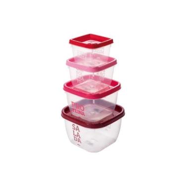 Imagem de Kit 4 Potes Quadrados Salada, Proteina, Carboidrato e Sobremessa Com T
