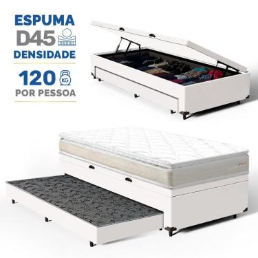 Imagem de Cama Box Baú com Colchão de Espuma D45 Pillow Top Ortopédico Domo + Auxiliar Solteiro 88cm