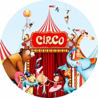 Imagem de Painel de Lona Redondo Circo Infantil Animais em Cena - Fabrika De Fes