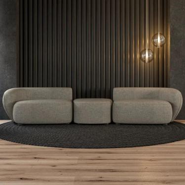 Imagem de Sofá 5 Lugares com Puff 382cm Orgânico Lyor Linho Bege Z55  - Mpozenato