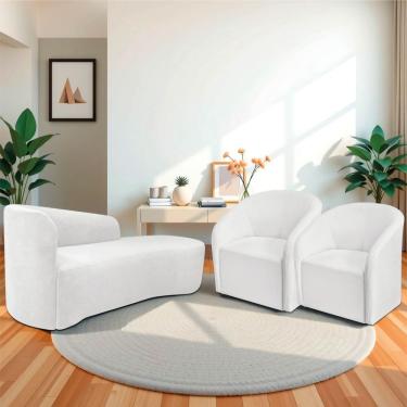 Imagem de Kit Sofá Curvo França 140cm Ld. E 2 Poltronas Luiza Max Conforto, Elegância E Design Moderno Bouclé Branco