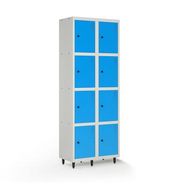 Imagem de Armário Locker Guarda-volume de Aço 8 Portas com Fecho para Cadeado Vestiário Academia Azul/Cinza