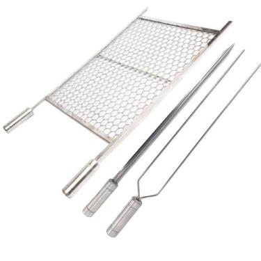 Imagem de Kit Grelha Moeda Inox 70x50 + Espetos Espada Duplo Churrasco - LAURIND