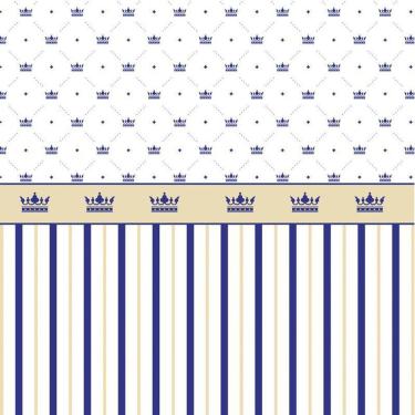 Imagem de Papel De Parede Branco Com Listra E Coroa Azul Infantil Bebê