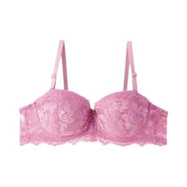 Imagem de Sutiã Bralette Feminino Push up Meia Taça Com Renda Floral, Copas B/C,