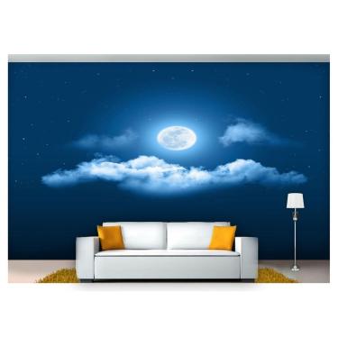Imagem de Papel De Parede Lua Noite Nuvens Estrelas 3D  Nsk88