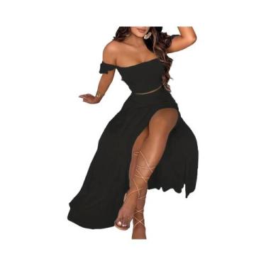 Imagem de Conjunto De Duas Peças Feminino Boêmio: Colete Elástico Ombro a Ombro 