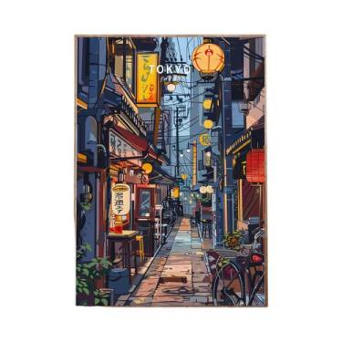 Imagem de Impressão Em Tela De Paisagem Ferroviária Japonesa Retrô De Rua Noturn