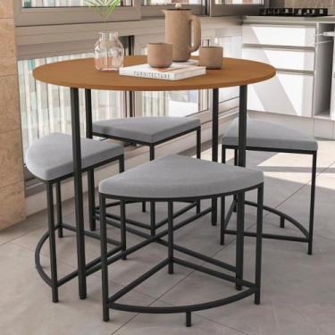 Imagem de Mesa Sala de Jantar Redonda com 4 Banquetas Estofadas - Kappesberg, Ca
