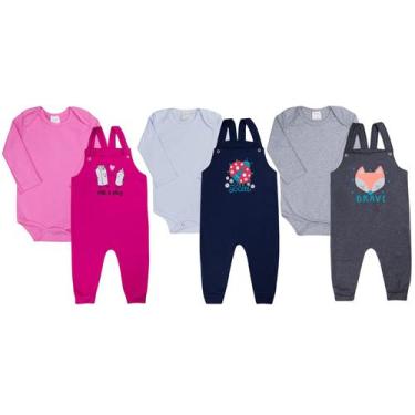 Imagem de Kit Roupa de Bebe 6 Peças Jardineira e Body Manga Longa em Moletinho p