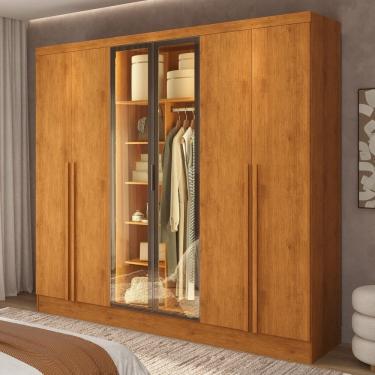 Imagem de Guarda-roupa Casal 6 Portas com 2 Portas Reflecta e 4 Gavetas Atenas Yescasa Marrom
