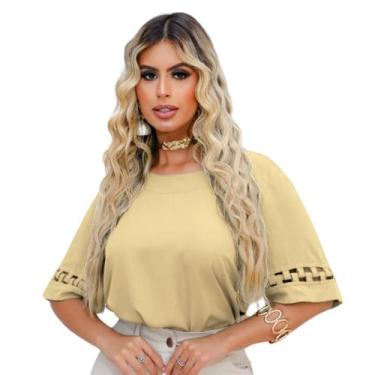 Imagem de Blusa Social Feminina Manga Curta Detalhe Alfaiataria Elegante - MADAL