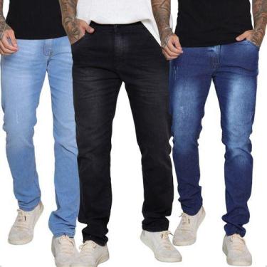Imagem de Kit 3 Calças Jeans Masculinas Basica Casual Urbano Conforto - AZ04 JEA