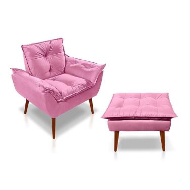Imagem de Kit Poltrona E Puff Opala Suede Apoio para os Pés Rosa Sonho das Poltronas