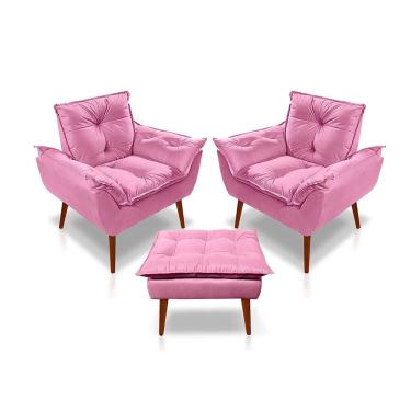 Imagem de Kit 2 Poltronas Opala E 1 Puff Opala Suede Rosa Com Apoio Para Os Pés Sonho Das Poltronas
