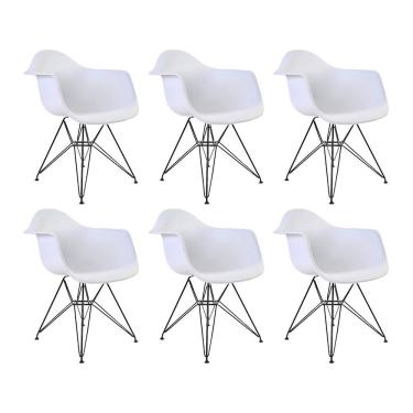 Imagem de Kit 6 Poltronas Daw Com Braço Assento Polipropileno Base Aço Branco Casa Prime