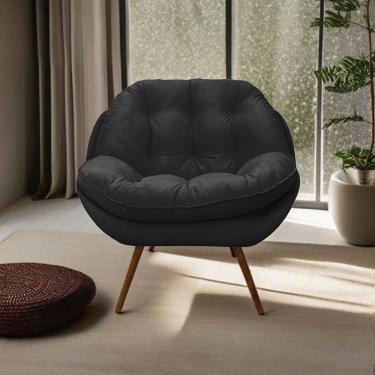 Imagem de Poltrona Comodoro Sala Com Apoio De Braço Fibra Siliconizada Preto Sentô Móveis