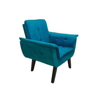 Imagem de Poltrona Decorativa Opala Plus Para Sala De Estar Quarto Escritório Suede Azul Turquesa Rud House