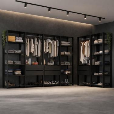 Imagem de Guarda-roupa Closet Modulado Arizona 6 Gavetas 405cm Multimóveis Mp4785 Preto