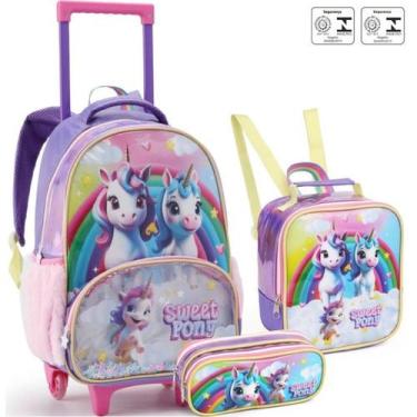 Imagem de Kit Mochila Escolar de Rodinhas Lancheira Estojo Femina Sweet Pony Uni