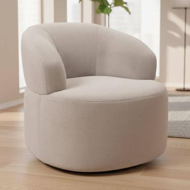 Imagem de Poltrona Giratória Orgânica Para Sala de Estar Living Helena L02 Bouclê Creme - Lyam Decor