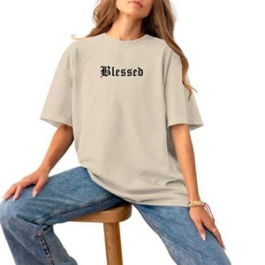 Imagem de Blusa Feminina Plus Size T-Shirt Basica Estampa Premium Confortável Casual Estilosa Blessed Black-Feminino