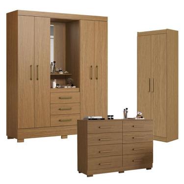 Imagem de Guarda Roupa Solteiro Paris 2045150 4 Portas Giratórias 3 Gavetas MDP com Espelho e Pra...