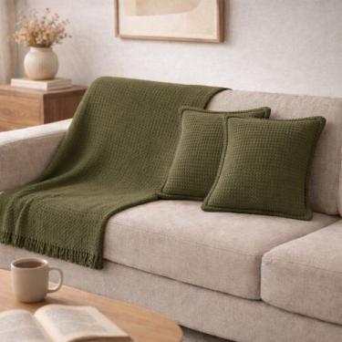 Imagem de Kit Manta Sofa + 2 Almofadas Karsten Atlanta 100% Algodão Toque Macio 