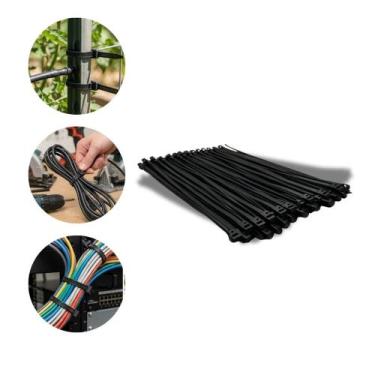 Imagem de Kit 100 Unidades Abraçadeiras de Nylon Preta 1,8mm x 200mm Organizador