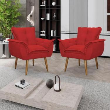 Imagem de Kit 02 Poltronas Decorativas Opala Lux Sala Recepeção Vermelha - Visan
