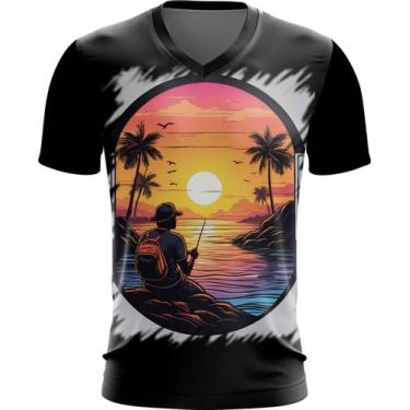 Imagem de Camiseta Gola V Pesca Esportiva Pôr do Sol Peixes 16 - Kasubeck Store®