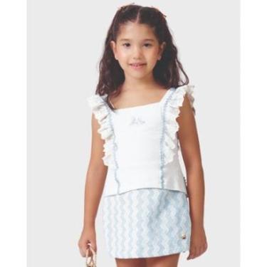 Imagem de Conjunto blusa bordado shorts saia tweed verão estiloso - Rosa e Azul - Menina 4 a 14 a...