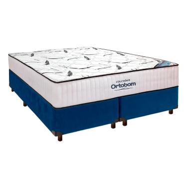 Imagem de Cama Box Azul + Colchão Queen High Foam Ortobom