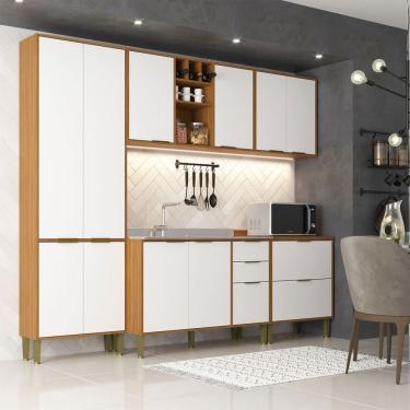 Imagem de Cozinha Compacta Domus 10 Portas 5 Gavetas Nogal/Branco - Hecol Móveis