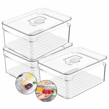 Imagem de 3 Organizador Geladeira Tampa Acrílico 2,2 Litros Natural Ou