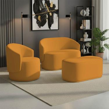 Imagem de Namoradeira com Poltrona e Puff Orgânico Malu Max Bouclê M11 - D`Rossi